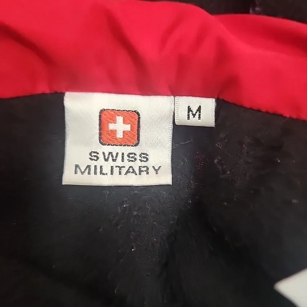 SWISS MILITARY Mens 1/3 Zip Pullover Size Med Black Insulated Fleece No Cord